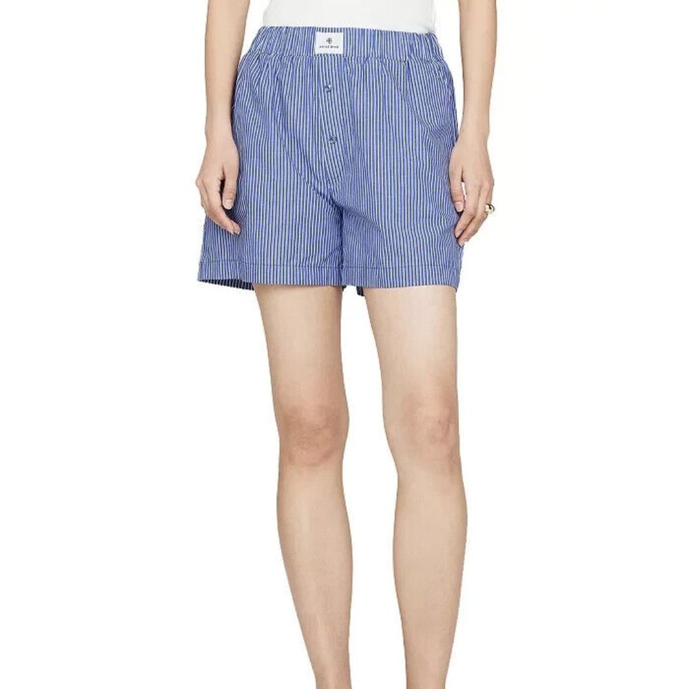 Anine Bing Liam Blue Stripe Boxer Shorts